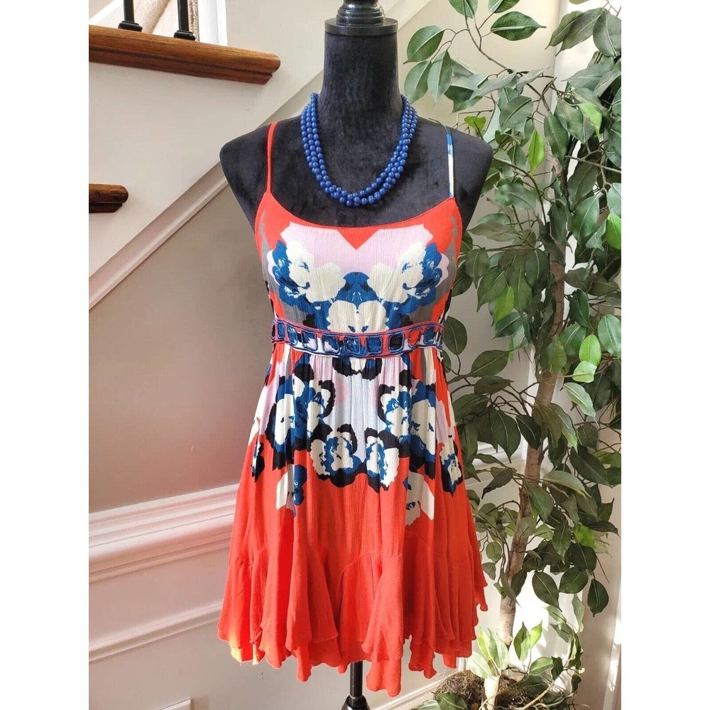Free People Women's Multicolor Polyester Sleeveless Knee Length Strappy Dress XS